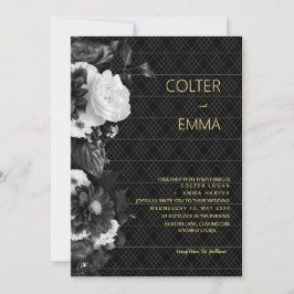 アンティークB&Wヴィンテージロマンチックフローラ結婚ズインビタ 招待状