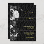 アンティークB&Wヴィンテージロマンチックフローラ結婚ズインビタ 招待状 (正面/裏面)