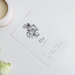 アンティークB&Wヴィンテージロマンチックフローラ結婚ズ 出欠カード