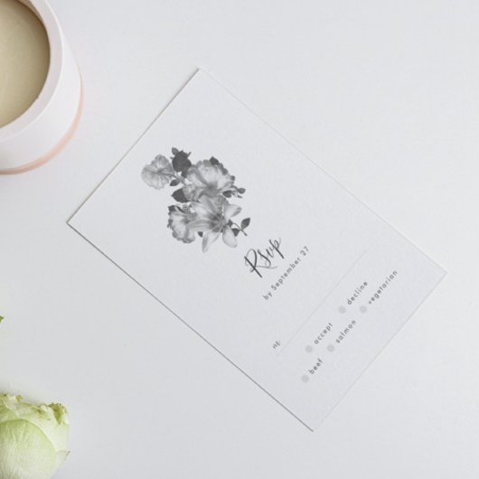 アンティークB&Wヴィンテージロマンチックフローラ結婚ズ 出欠カード