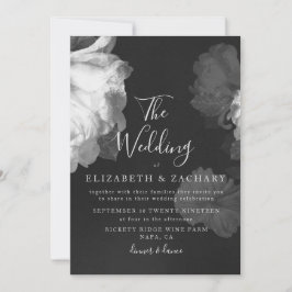 アンティークB&Wヴィンテージロマンチックフローラ結婚ズ 招待状