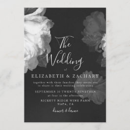 アンティークB&Wヴィンテージロマンチックフローラ結婚ズ 招待状