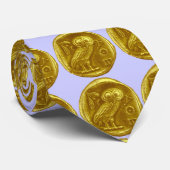 アンティークOWL金ゴールドギリシャのコインライトブルー ネクタイ (ロール)