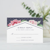 アンティークPeony RSVPカード |赤面と海軍 (スタンド正面)