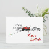 アンティークRVキャンパーと車 |退職パーティー 招待状 (スタンド正面)