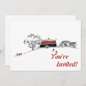 アンティークRVキャンパーと車 |退職パーティー 招待状 (正面/裏面)