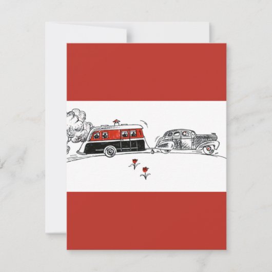 アンティークRVキャンパー及びカースケッチ 招待状 (正面)