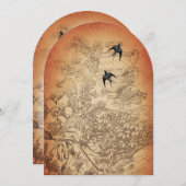 アンティークurnツリーヴィンテージ鳥の結婚式の招待 招待状 (正面/裏面)