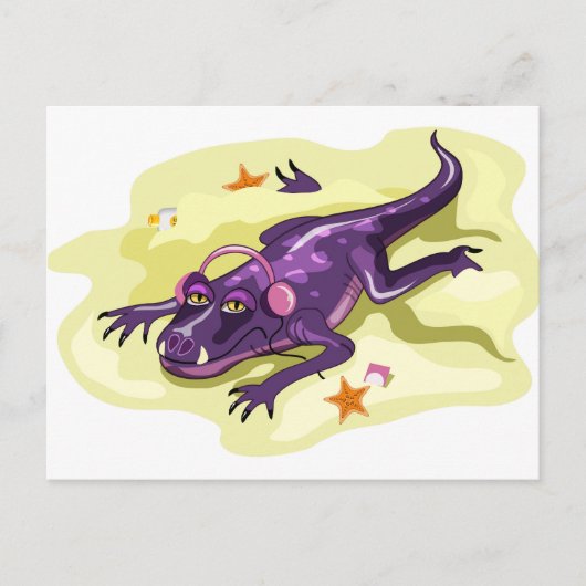 アンテオサウルスのヘッドフォンで日光浴。 ポストカード (正面)