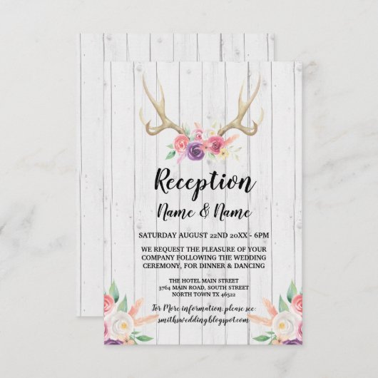 アンテラス ラスティック ウェディング レセプション カード 花 (正面/裏面)