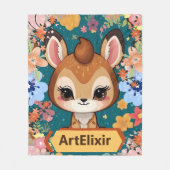 アンテロープキュートベビーブラウンフローラプリント フリースブランケット (正面)