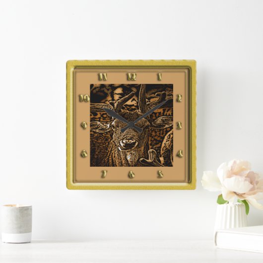 アンテロープシカ スクエア壁時計 (ホーム)
