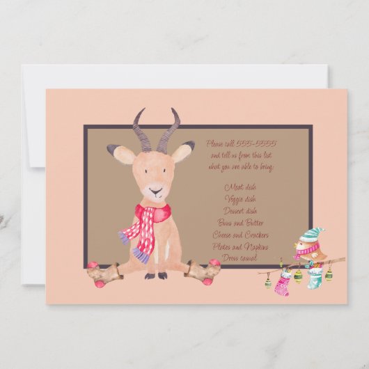 アンテロープユーモアのあるのクリスマスの持ち帰り夕食 招待状 (裏面)