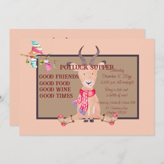アンテロープユーモアのあるのクリスマスの持ち帰り夕食 招待状 (正面/裏面)