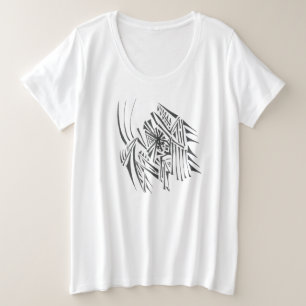 アンテロープ ブラック ホワイト 抽象的 トライバル タトゥー アート プラスサイズTシャツ