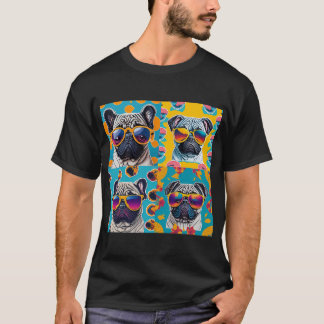 アンディ・ウォーホルにインスパイアされたパグのサングラス ポップアート Tシャツ