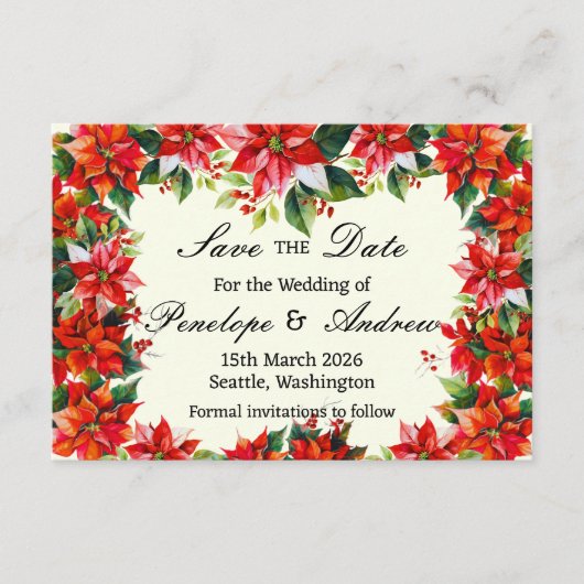 アンデスのポインセチア王冠は日付カードを保存 エンクロージャーカード (正面)