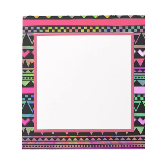 アンデスアステカトバル先住民幾何学的タイダイネオン ノートパッド (正面)