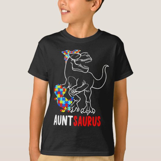 アントザウルス Tレックス 恐竜 自閉症啓発 おば Tシャツ (正面)