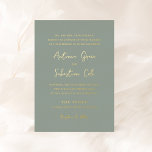 アントニアグリーンと金ゴールドエレガントな結婚式 箔招待状<br><div class="desc">エレガントなウェディング招待状シンプルは、スクリプトとセリフのフォントを持つデザイン。</div>