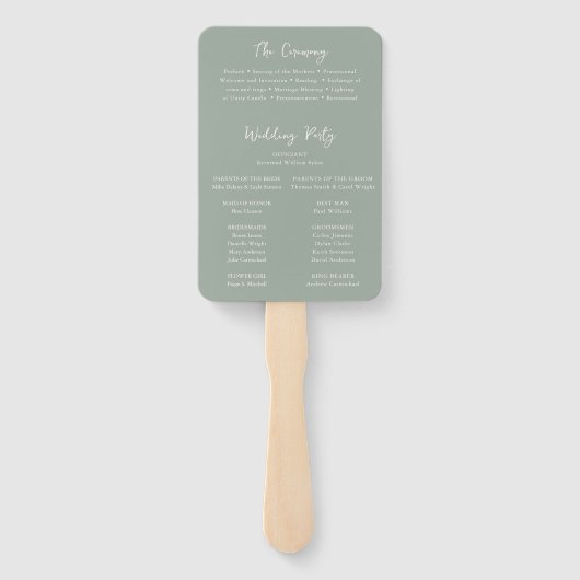 アントニアセージグリーンエレガントウェディングプログラム ハンドファン (裏面)