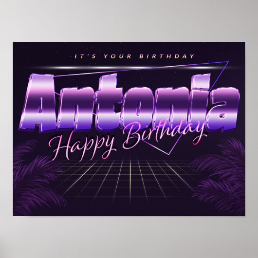 アントニア名Vorname lila retroポスターGeburtstag ポスター (正面)