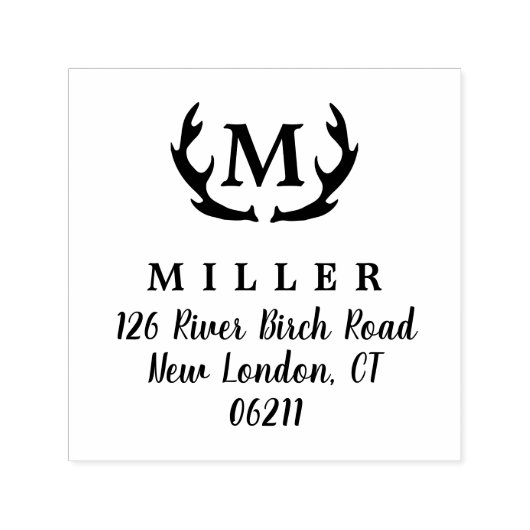 アントラーイニシャルモノグラムカスタムアドレススタンプ セルフインキングスタンプ (デザイン)