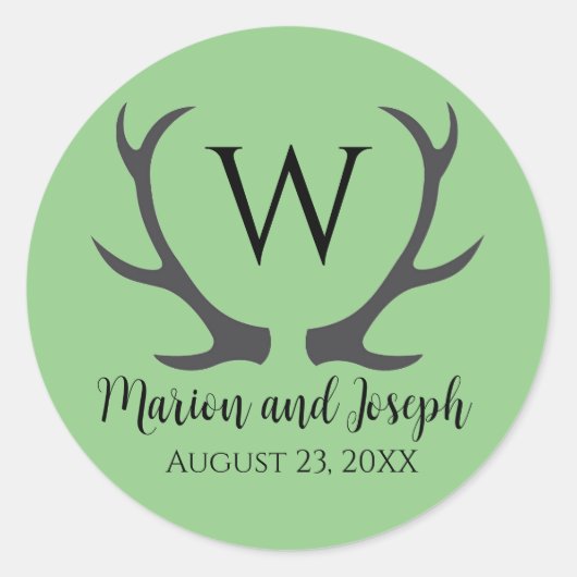 アントラーイニシャル結婚の封筒用シールフェイスステッカー ラウンドシール (正面)