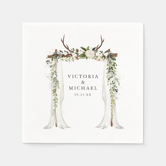 アントラーカントリー素朴ボホフローラモノグラム スタンダードカクテルナプキン (正面)