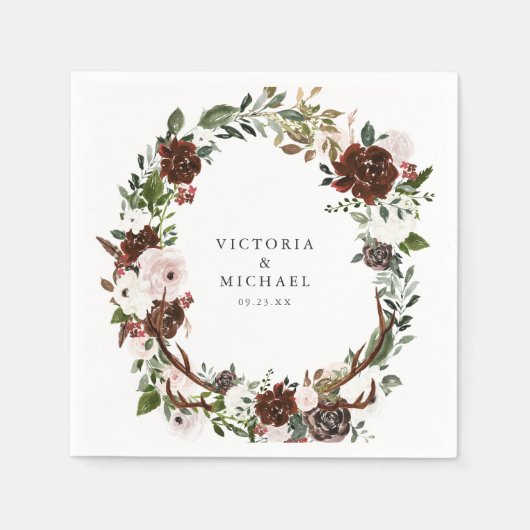 アントラーカントリー素朴ボホフローラモノグラム スタンダードカクテルナプキン (正面)