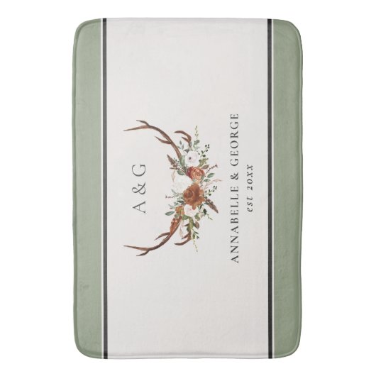 アントラーテラコッタセージ緑の植物性フローラショー バスマット (正面縦)