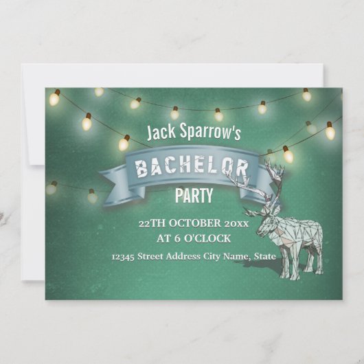 アントラー狩りバチェラースタッグパーティーストリングライト 招待状 (正面)