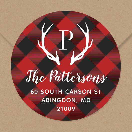 アントラー素朴モノグラム差出人住所ラベル ラウンドシール