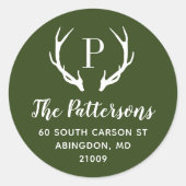 アントラー素朴モノグラム差出人住所ラベル ラウンドシール (正面)