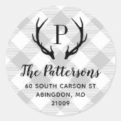 アントラー素朴モノグラム差出人住所ラベル ラウンドシール (正面)