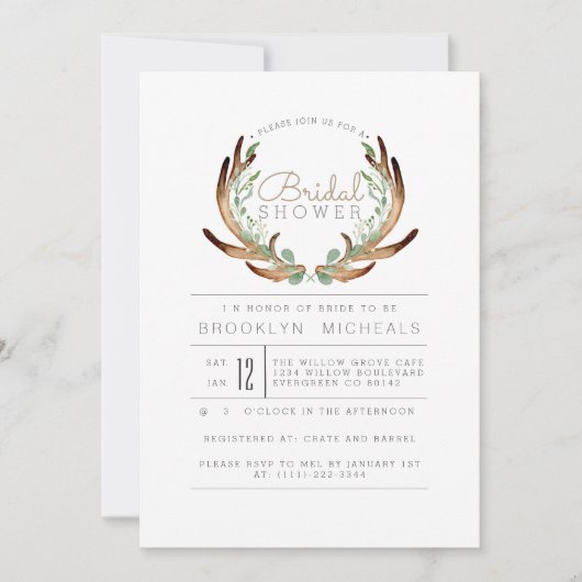 アントラ素朴ーとつる植物水カラーブライダルシャワー 招待状 (正面)