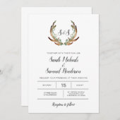 アントラ素朴ーとダークグリーンの水の色結婚の 招待状 (正面/裏面)