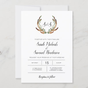 アントラ素朴ーとダークグリーンの水の色結婚の 招待状