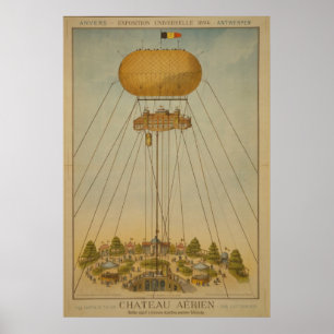 アントワープの博覧会1894の空気城の気球のヴィンテージ ポスター