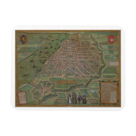 アントワープの地図， 'Civitates Orbis Terrarum'より マグネット (横)