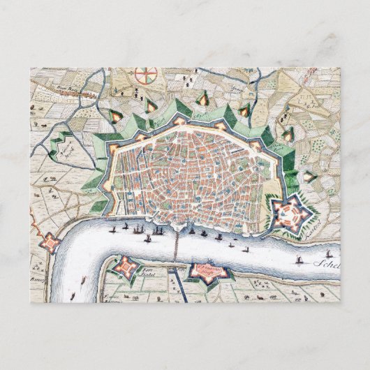 アントワープ，アントワープ – ベルギーアンティークの地図 ポストカード (正面)