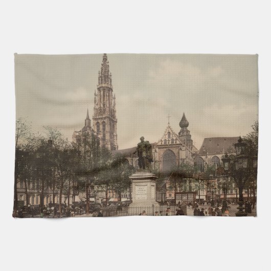 アントワープCatherdral、アントワープ、ベルギー キッチンタオル (横)