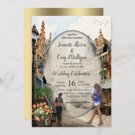 アントン・ピークスタイルのオールドアムステルダムマーケットアート 招待状 (正面/裏面)