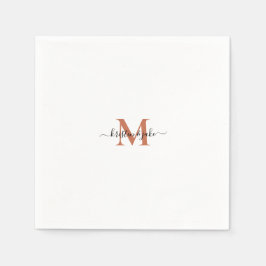 アンドお洒落シンプルテラコットモノグラムスワッシュナプキンズ スタンダードカクテルナプキン