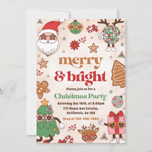 アンドメリーブライトレトロクリスマスホリデーパーティー 招待状 (正面)