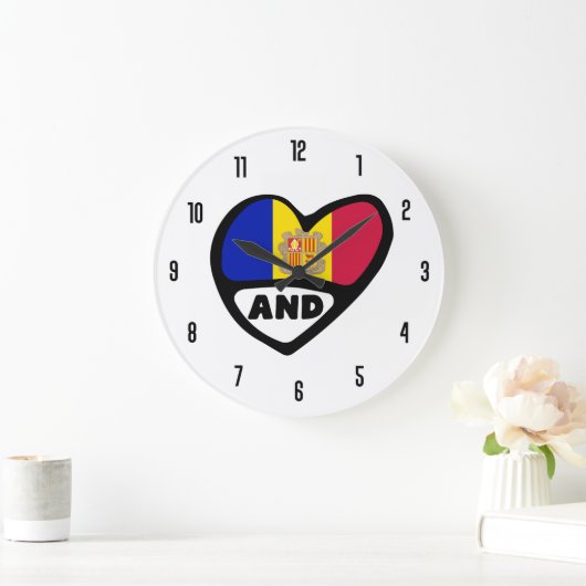 アンドラ国コードとフラグハート ラージ壁時計 (ホーム)