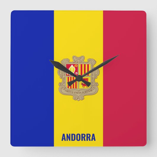 アンドラ国旗愛国 スクエア壁時計 (正面)