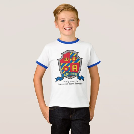 アンドリュー·ボーイズの名前とナイツ·シールドの意味 Tシャツ (正面フル)