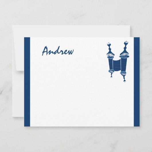 アンドリューTorahのユダヤ人のヘブライバー（ユダヤ教の）バル・ミツバーは感謝していしています サンキューカード (裏面)