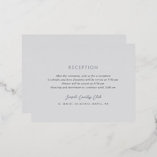 アンドレアグレーエレガントなウェディングフォイルエンクロージャカード 箔招待状ポストカード (正面/裏面)